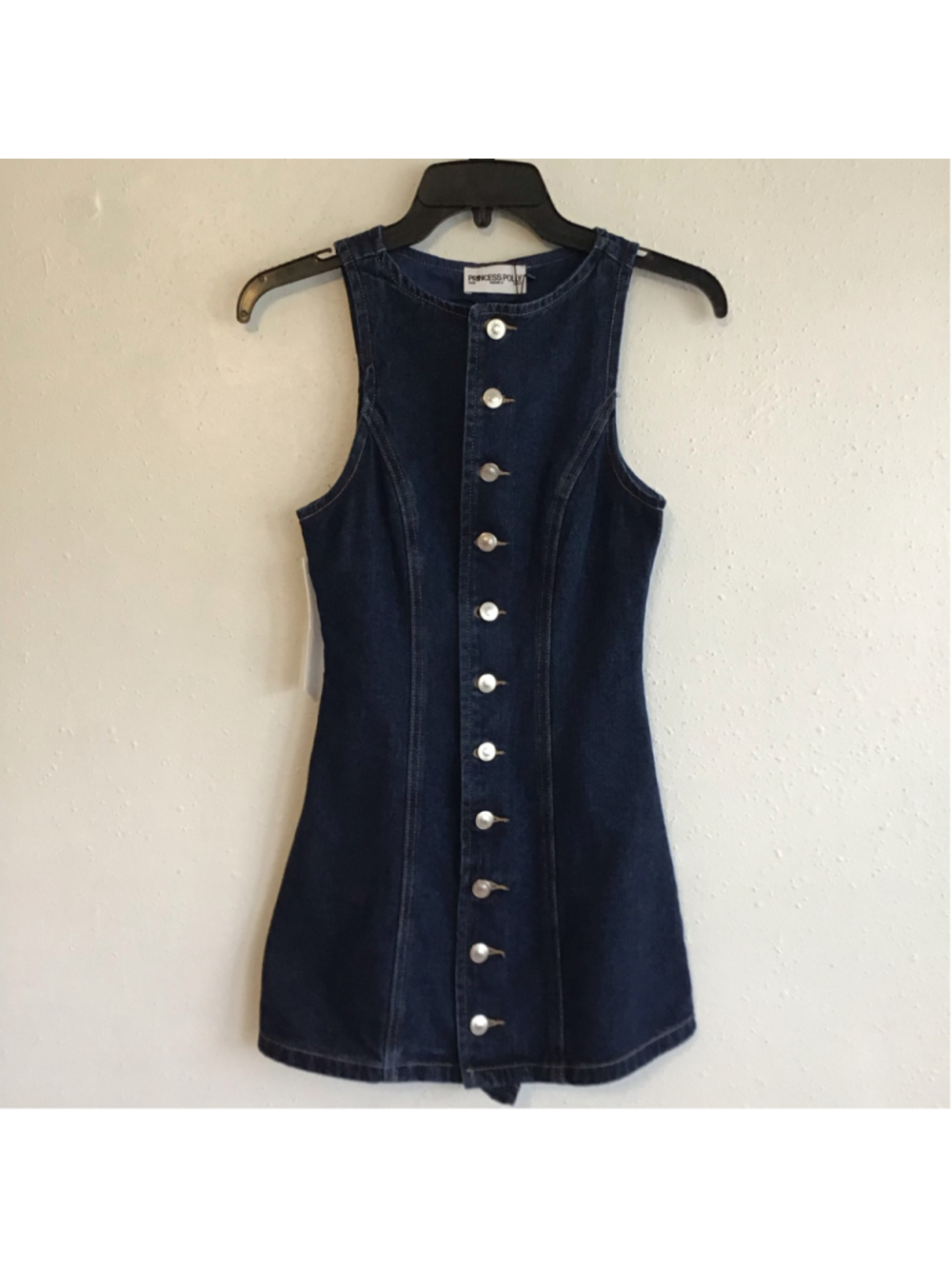 Princess Polly Women Fun Denim Skort Size 0 Dark Blue Gold Button Front